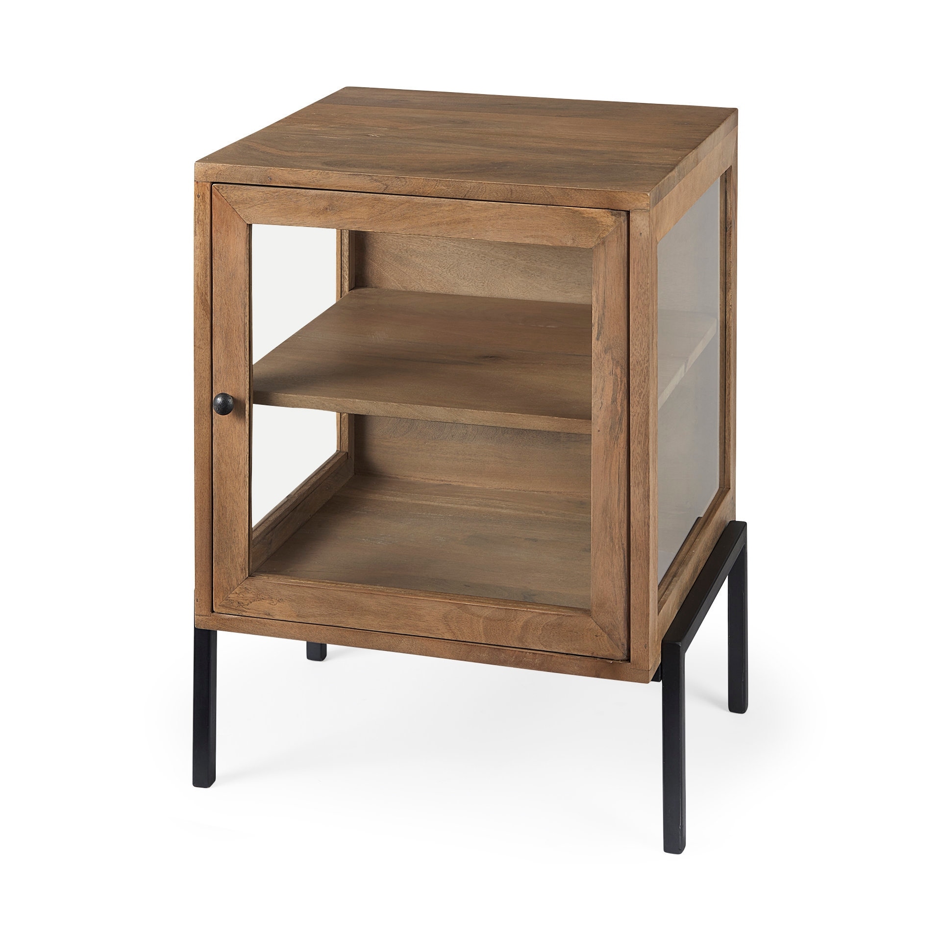 Mercana Arelius Light Brown Solid Wood w/ Black Metal Frame End/Side Table