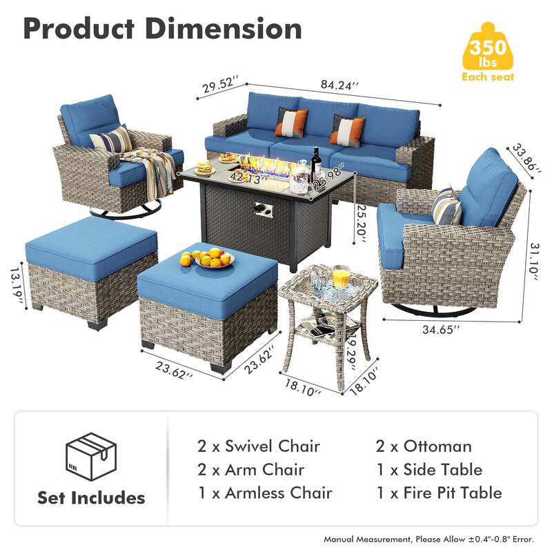 OVIOS 9 Pieces T shaped Swivel Patio Set