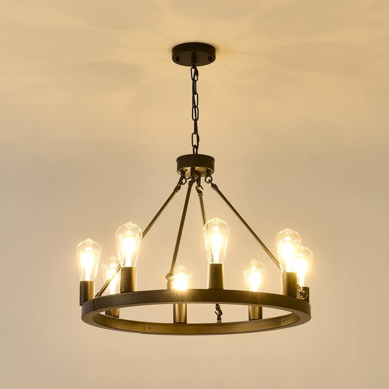 6-Light (No Bulbs) Matte Black Wagon Wheel Chandelier Farmhouse Modern Small Round Chandelier Light Fixture Ceiling Hanging