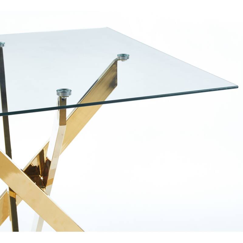 Modern Square Glass Dining Table for 4, Kitchen Table with Tempered Glass Top & Chrome Metal Legs for Dining Room, Living Room