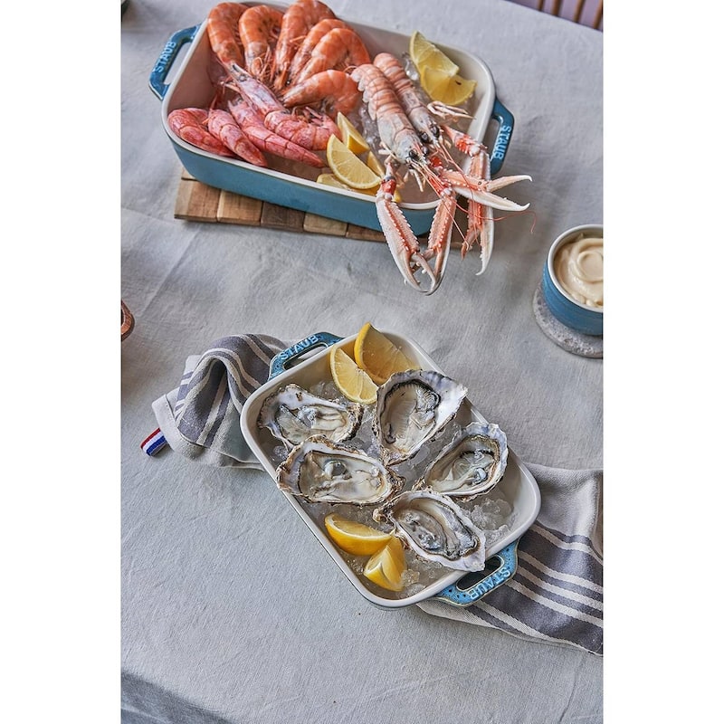 2 Piece Ceramic Stoneware Casserole Dish Set Non-Stick Rectangular Baking Dishes Oven Safe
