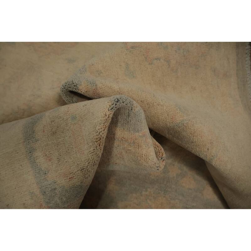 Hand Knotted Oriental 100% Wool Carpet Transitional All-Over Green Oushak Area Rug - 8' 0'' X 8' 2''