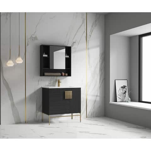 None Bulanka 36" Bathroom Vanity with Golden Brass Hardware