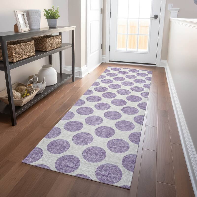 Machine Washable Indoor/ Outdoor Polka Dots Chantille Rug