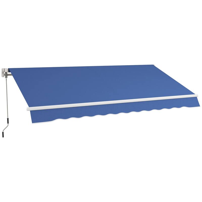 12x10ft Retractable Patio Awning with Manual Crank, UV & Water-Resistant Fabric, Aluminum Frame for Deck, Balcony, Yard - Blue