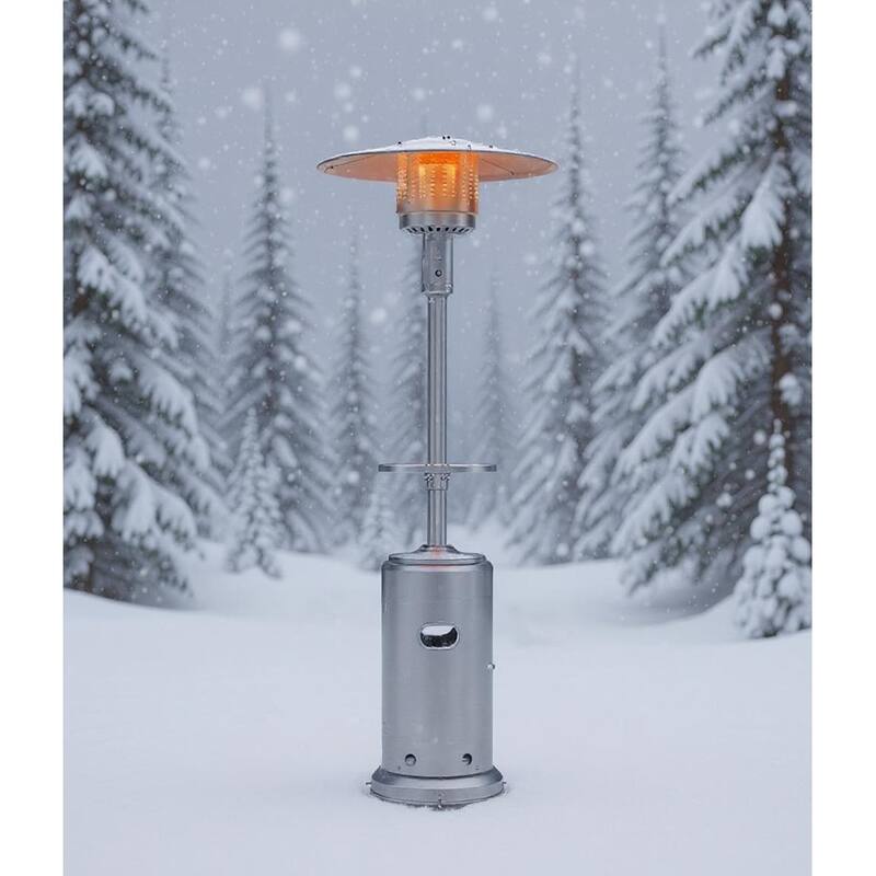48,000 BTU Propane Patio Heater, with Table and Wheels - Silver