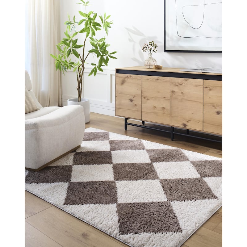 Livabliss Scandinavian Fossay Shag Diamond Washable Area Rug - 2' x 2'11" - Light Beige/ Dark Brown