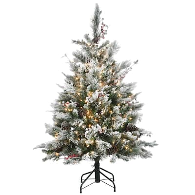 4.5 ft. Snowy Bedford Pine Tree with Clear Lights