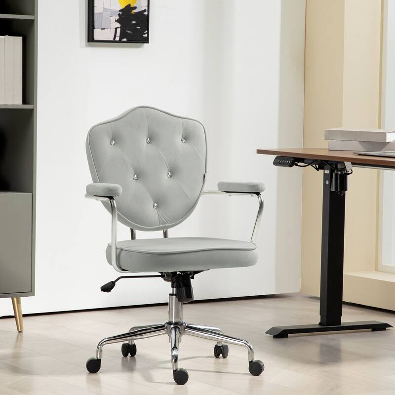 Velvet Home Office Chair with Wheels, Button Tufted Fabric Desk Chair, Vanity Chair with Adjustable Height and Tilt - N/A