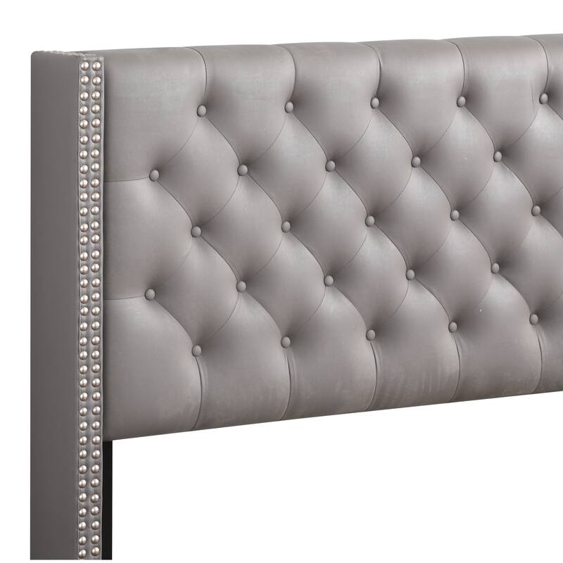 Light Grey Queen Upholstered Bed with Transitional Style