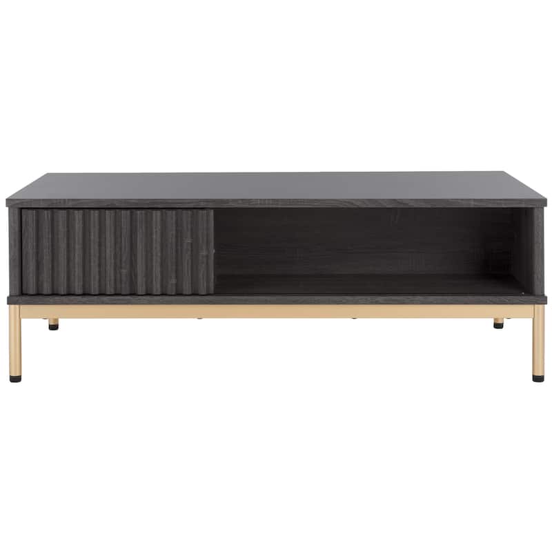 SAFAVIEH Lylia 2-Door Storage Coffee Table - 43.7 in. W x 21.5 in. D x 15.4 in. H - Distressed Black/Gold