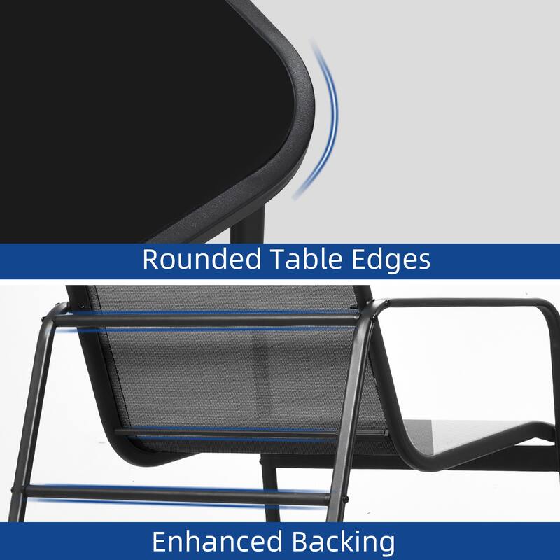 Moasis 4 Piece Outdoor Patio Conversation Set with Bistro Rocking Chairs,Loveseat and Glass Table