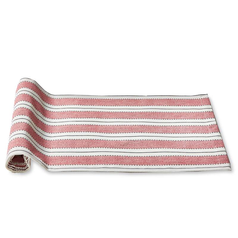 Summer Red Cotton Stripe Table Runner - Machine Washable, 72" L x 16" W - Perfect for Dining and Entertaining