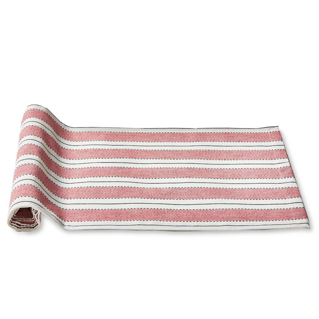 Summer Red Cotton Stripe Table Runner - Machine Washable, 72" L x 16" W - Perfect for Dining and Entertaining
