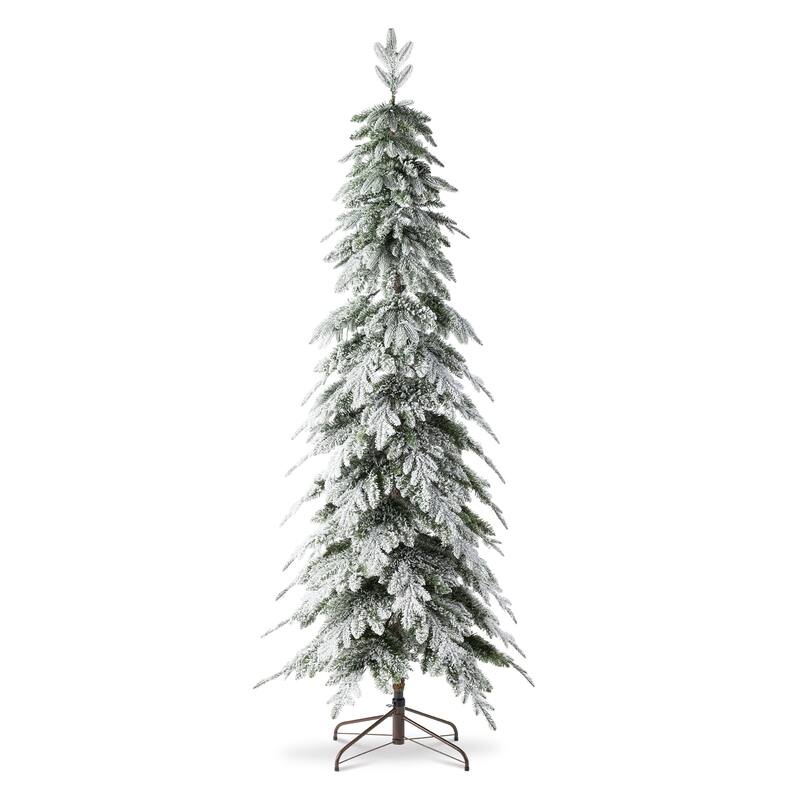 Glitzhome Pre-Lit Flocked Pencil Spruce Artificial Christmas Tree with Warm White Lights