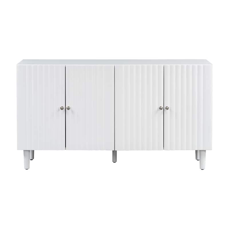 Elegant Four-Door Sideboard with Wavy Pattern Doors, Cylindrical Legs, and Sleek Metal Handles
