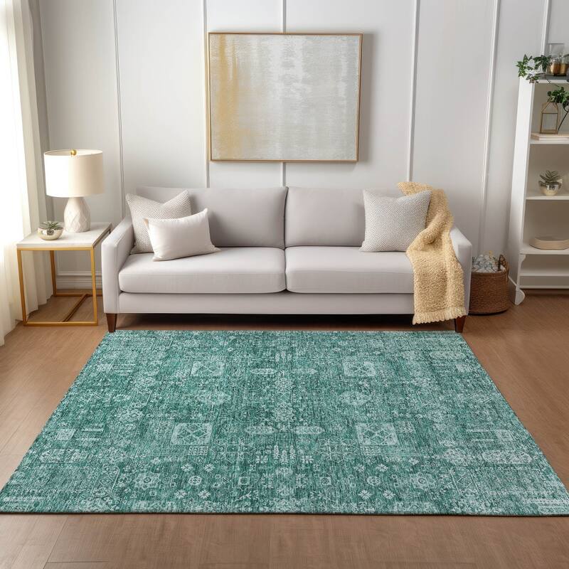 Machine Washable Indoor/ Outdoor Chantille Traditional Vintage Rug - Teal - 8' x 10'