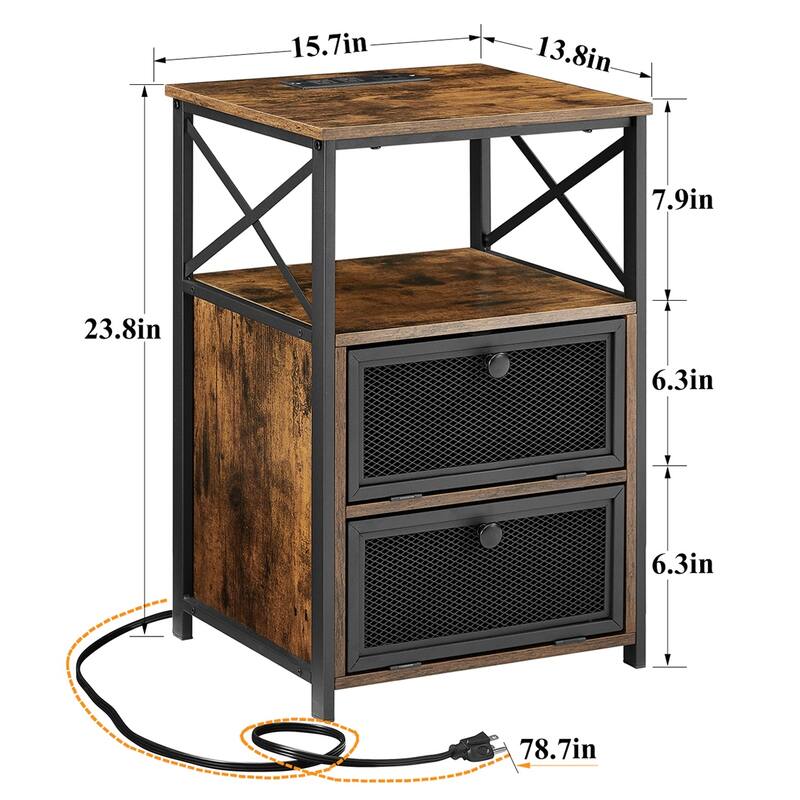 VECELO (Set of 2) Mid century Modern Nightstand with Charging Station and USB Port