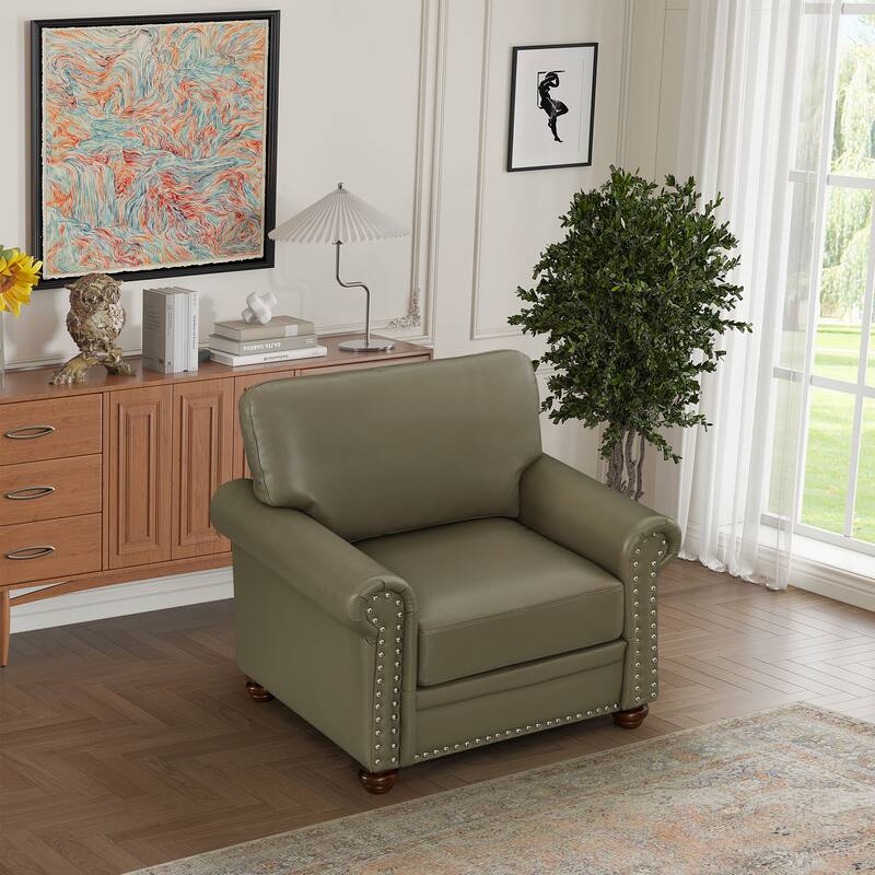 Single Seat Living Room Sofa Chair in Grey PU Leather with Wood Legs