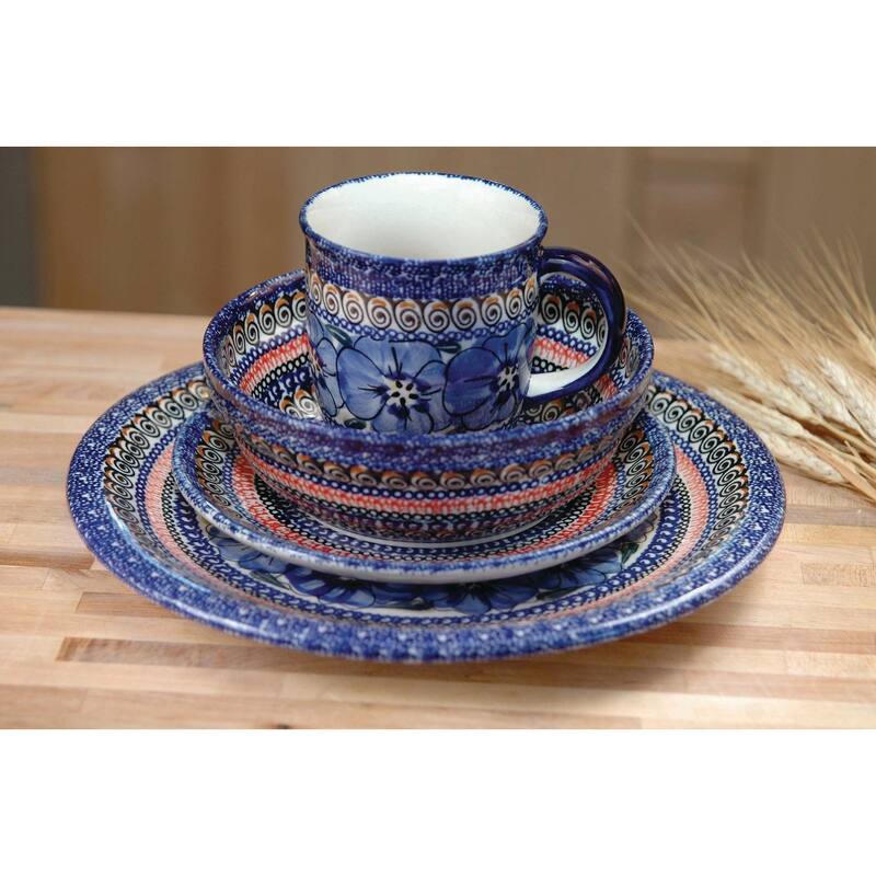 Blue Rose Polish Pottery Blue Art Dinner Plate