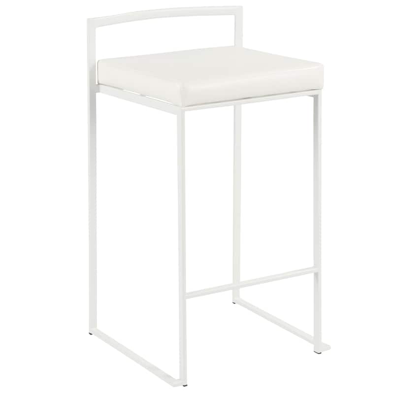 Porch & Den Forrest White Stackable Fully Welded Counter Stool (Set of 3) - White Faux Leather