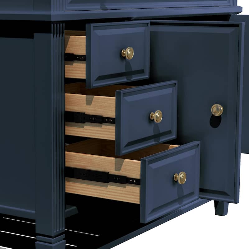 42-Inch Bathroom Vanity with Artificial Marble Countertop, Single Sink, Storage Shelf, Drawers, and Double Door Cabinet