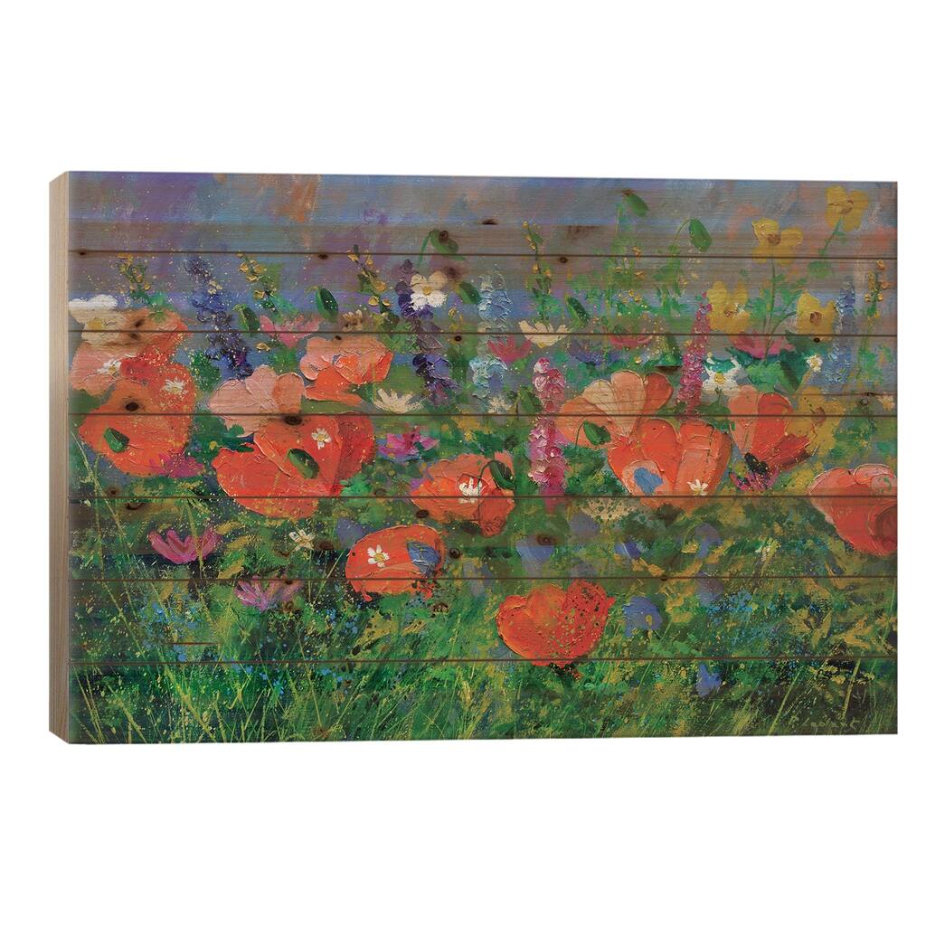 My Orange Poppies Print On Wood by Pol Ledent - Multi-Color