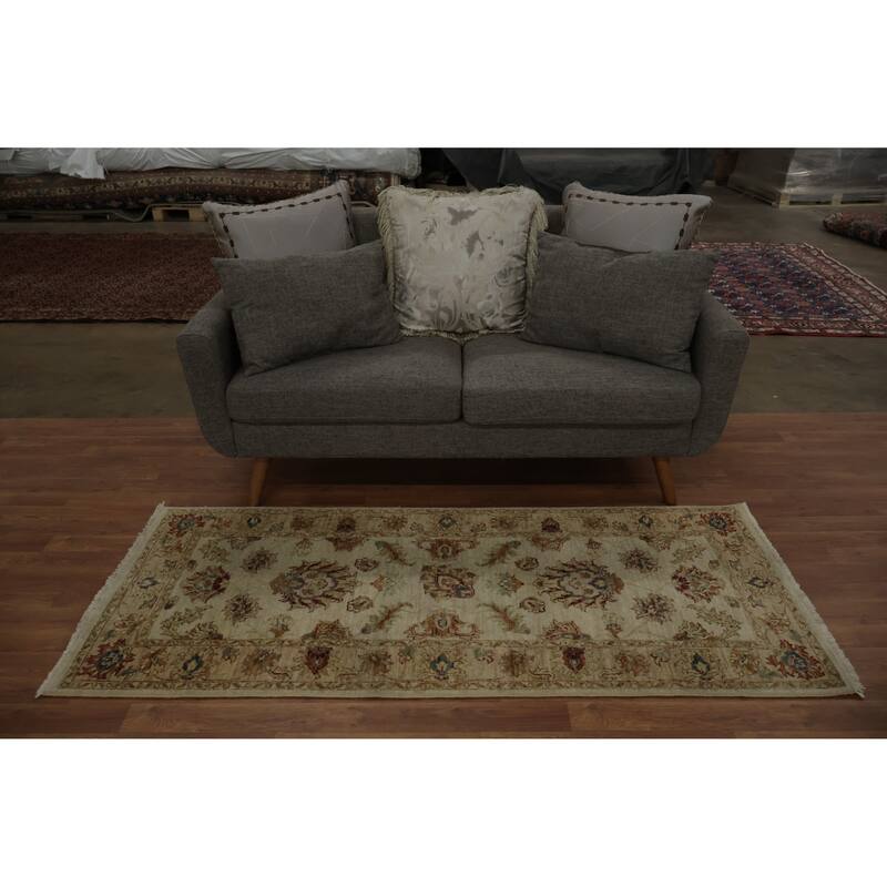 Hand Knotted Oriental 100% Wool Carpet Traditional Floral Beige & Ivories Peshawar Area Rug - 6' 2'' X 2' 7''