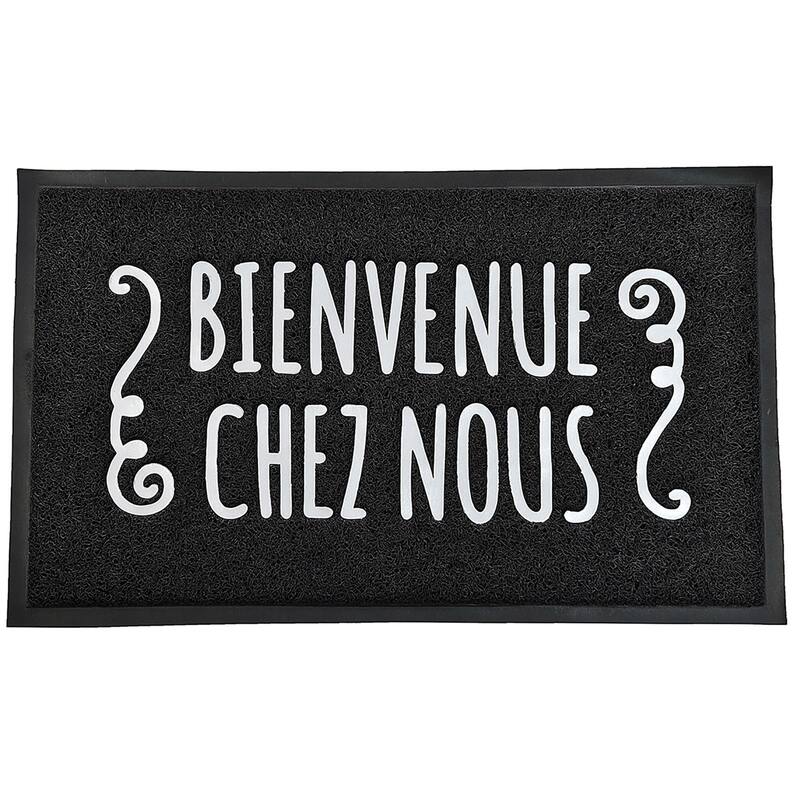 Outdoor Front Door Mat French Bienvenue Chez Nous 30x18 Black - 30 L x 18 W x 3/16 H