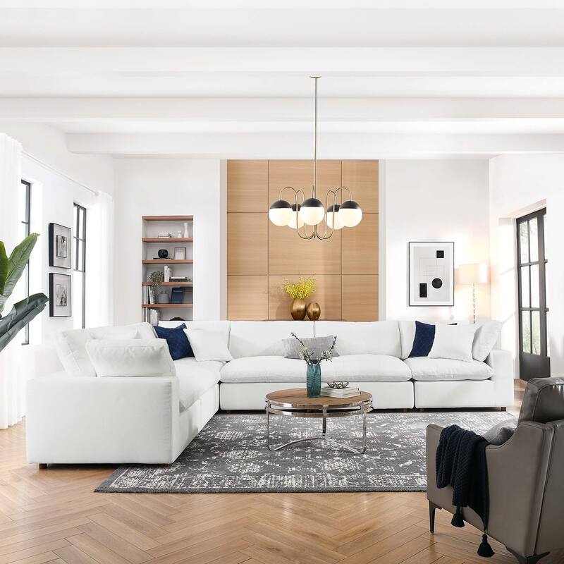 Commix Down Filled Overstuffed 6 Piece Sectional Sofa Set - Pure White