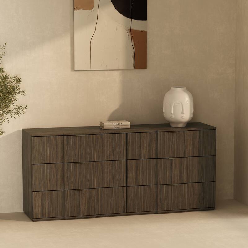 Clive 72 Inch 6 Drawer Bedroom Dresser - Brown/Gold