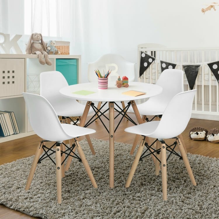 4 PCS Children Chair Set Medieval Style Dining Chairs with Wood Legs - 14.5" x 12" x 22" (L x W x H)