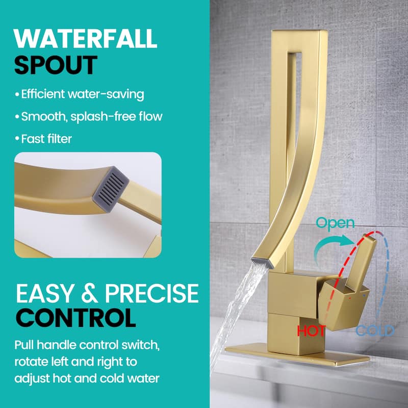 13.58"H Solid Brass Creative Design Bathroom Vessel Sink Faucet with Waterfall Spout