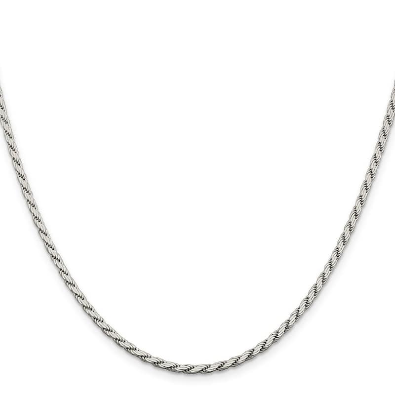 Curata 925 Sterling Silver 2.50mm Flat Rope Chain Necklace
