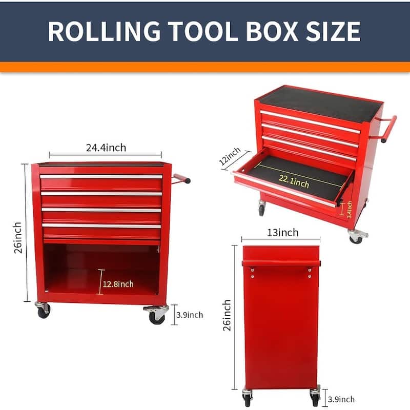 4-Drawer Rolling Tool Cart Storage Tool Box Cabinet Locked Organizer