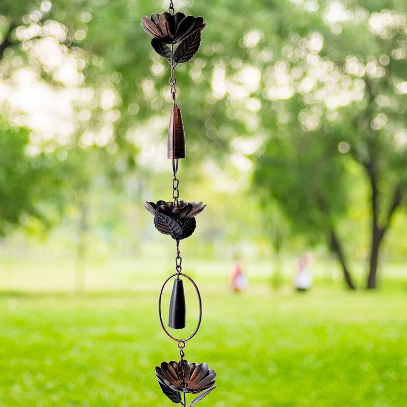 76" Long Iron Rain Chain with Peonies