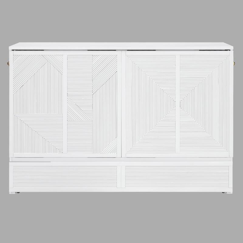 Compact Queen Murphy Bed with Built-In Drawer, USB Ports & Outlets - White - Queen