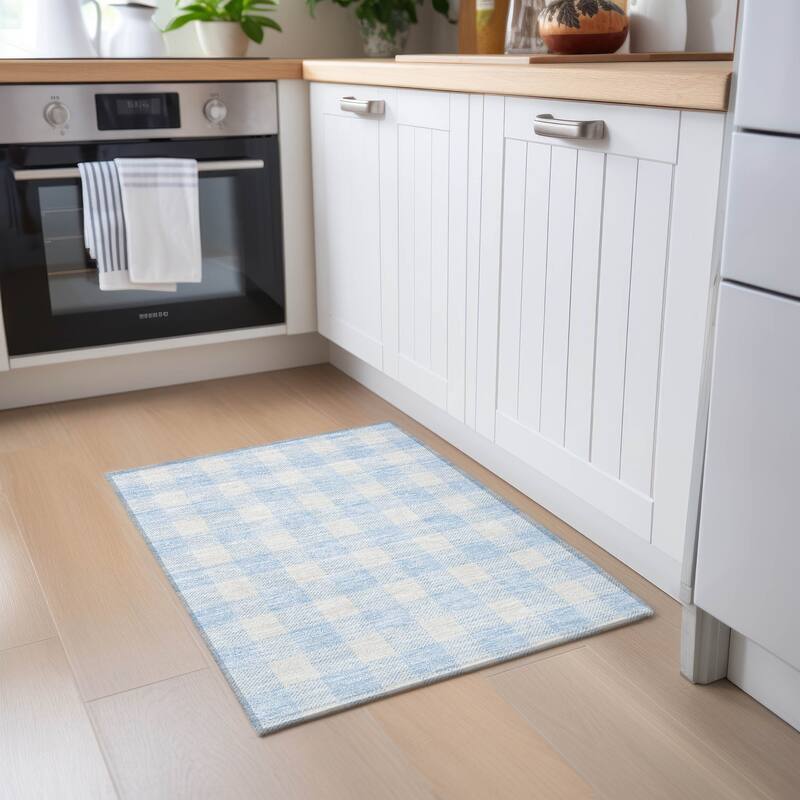 Machine Washable Indoor/ Outdoor Chantille Plaid Rug