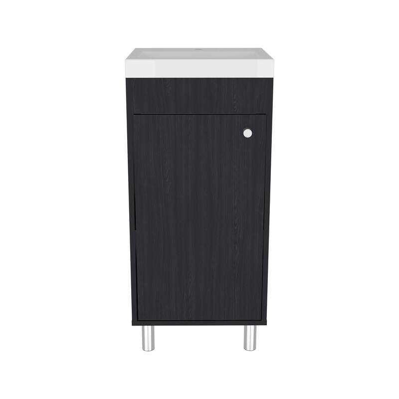 Freestanding Bathroom Vanity With One Door,Two Shelves, Resin Sink Base Cabinet,Black