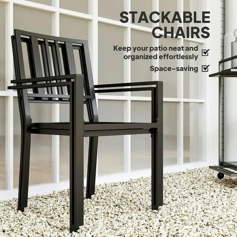 Patio Dining Chairs with Metal Slatted Design