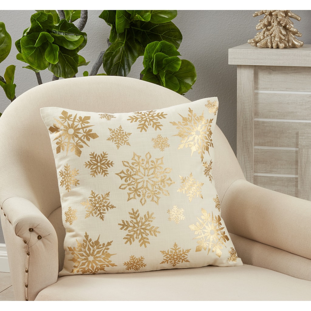 Foil Print Pillow With Snowflake Design