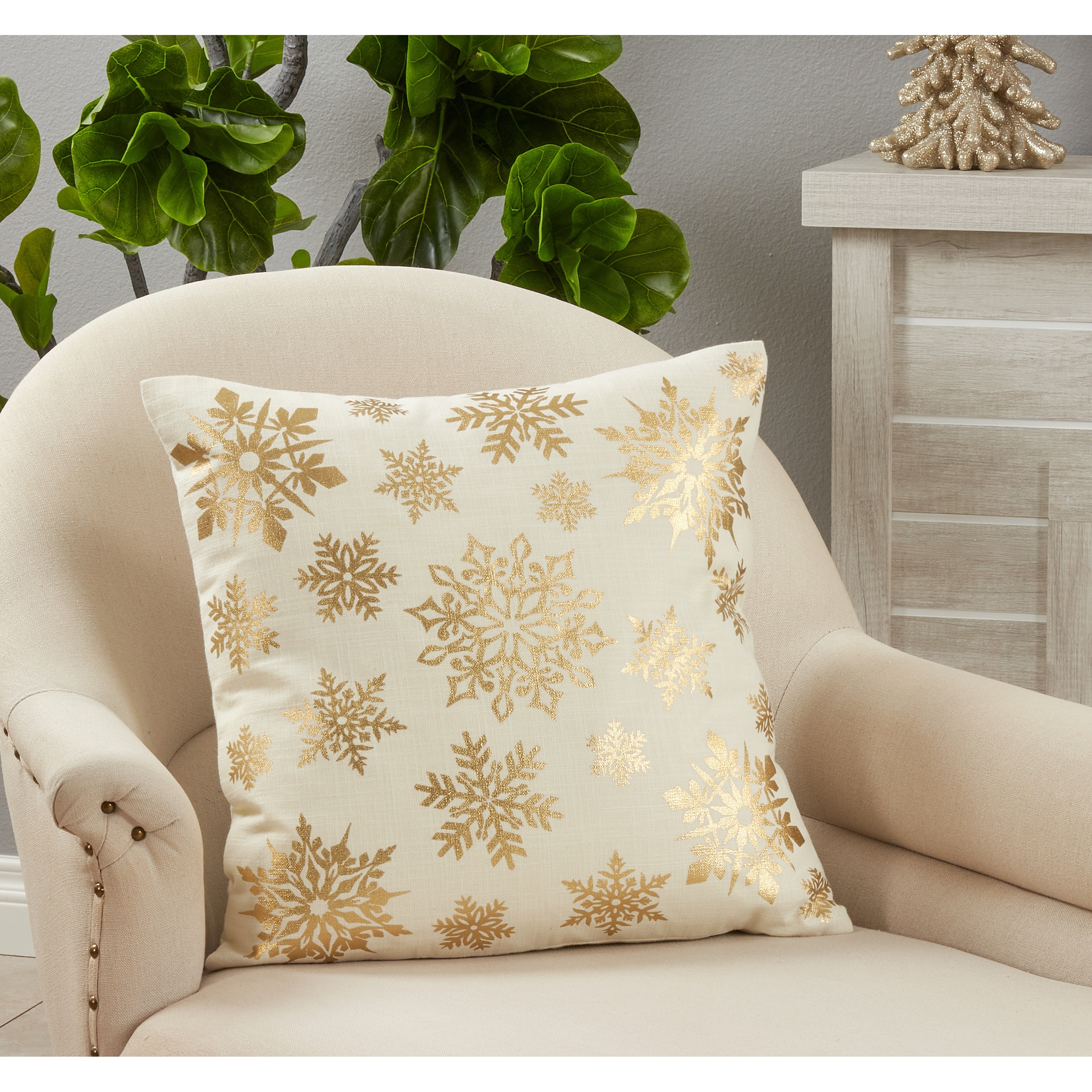 Foil Print Pillow With Snowflake Design