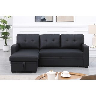 Faux Leather Sectional Sofa with Storage & Pull-Out Twin Sleeper - Bed ...