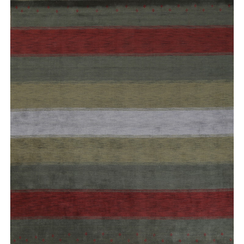 Decorative Contemporary Gabbeh Oriental Rug Hand-Knotted Wool Carpet - 9'8" x 9'10" Square