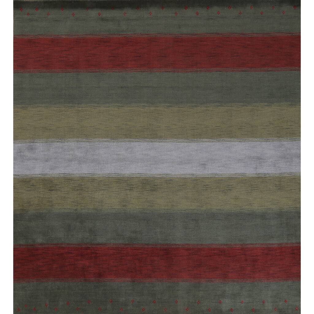 Decorative Contemporary Gabbeh Oriental Rug Hand-Knotted Wool Carpet - 9'8" x 9'10" Square