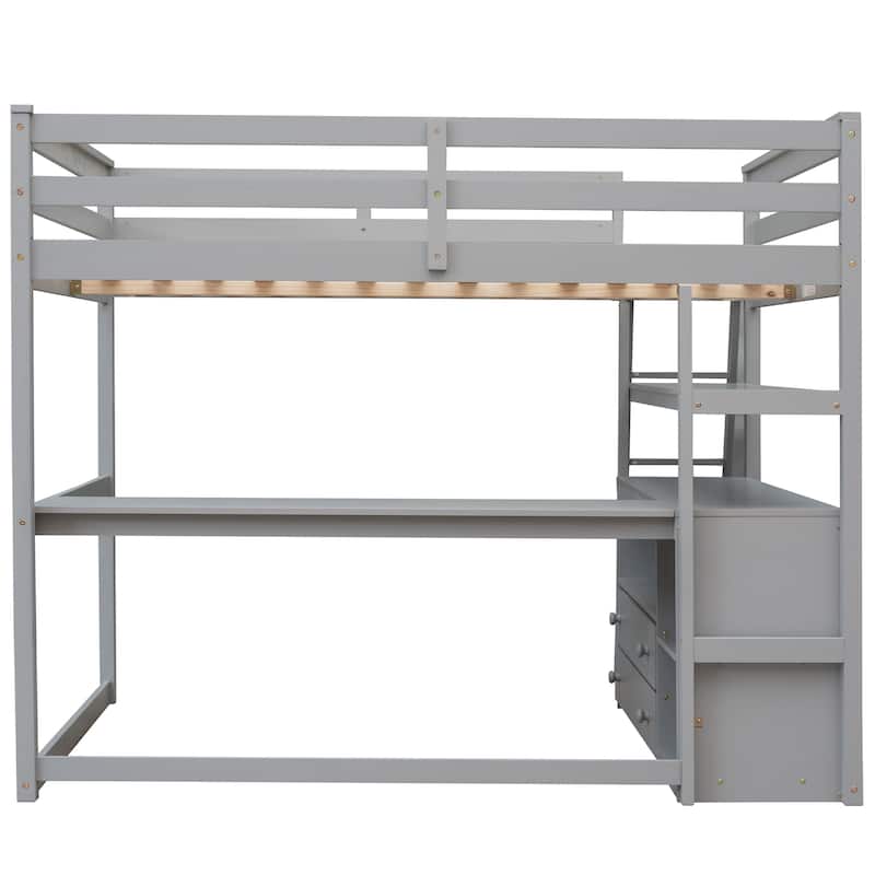 Full Solid Pine Loft Bed with Desk and Drawers