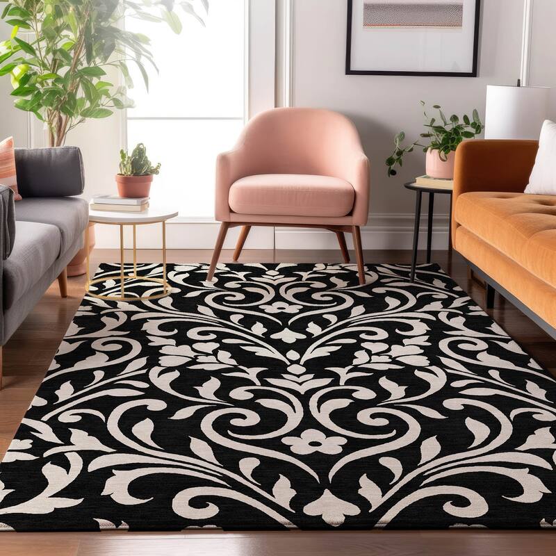 Premium Washable Super Soft Floral Chic Mayfield Rug - Black - 10' x 14'