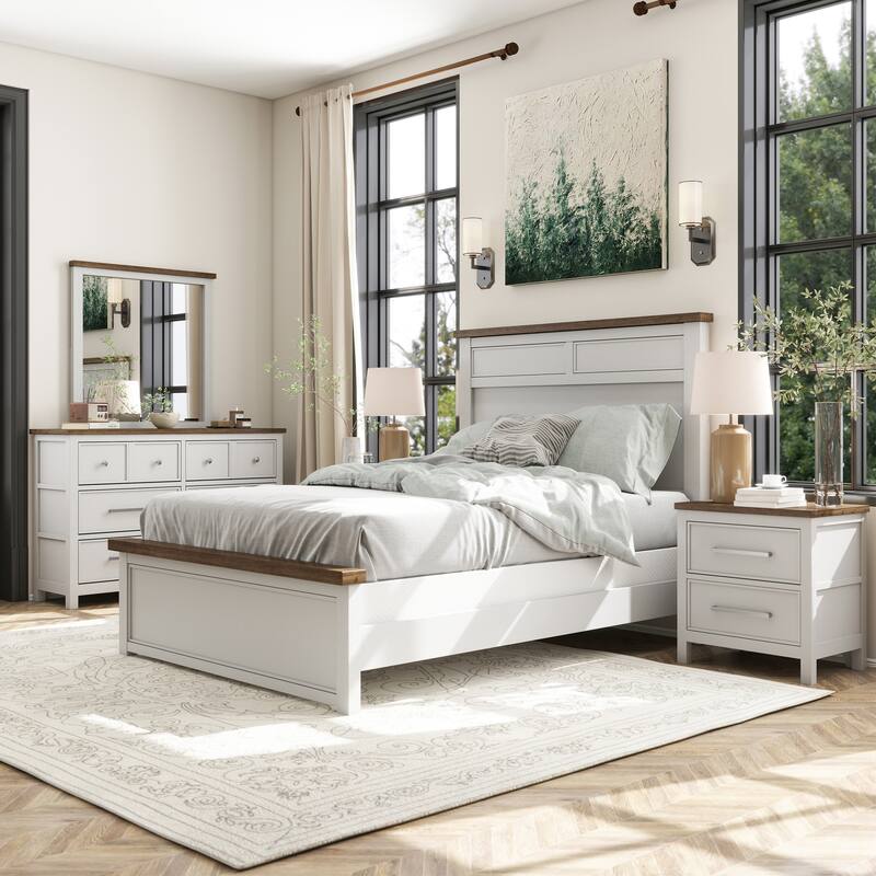 Furniture of America Althea Modern Farmhouse 5-Piece Wood Kids Panel Bedroom Set - White - Full