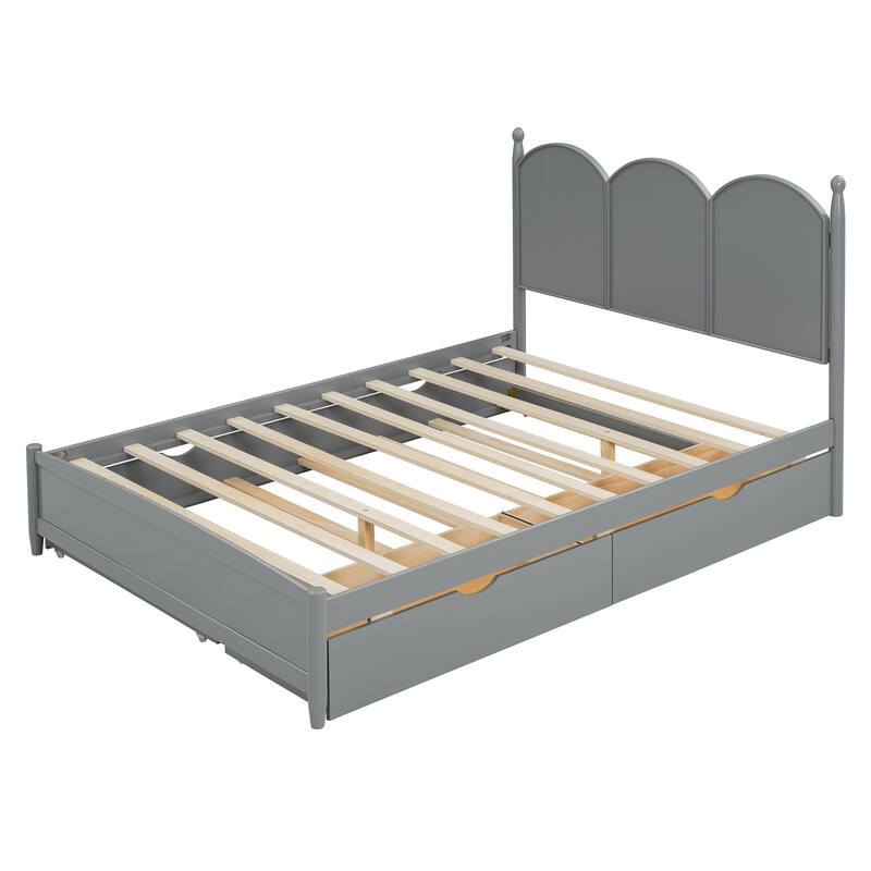 Queen Size Platform Bed With with 2 Big Drawers and Twin XL Size Trundle