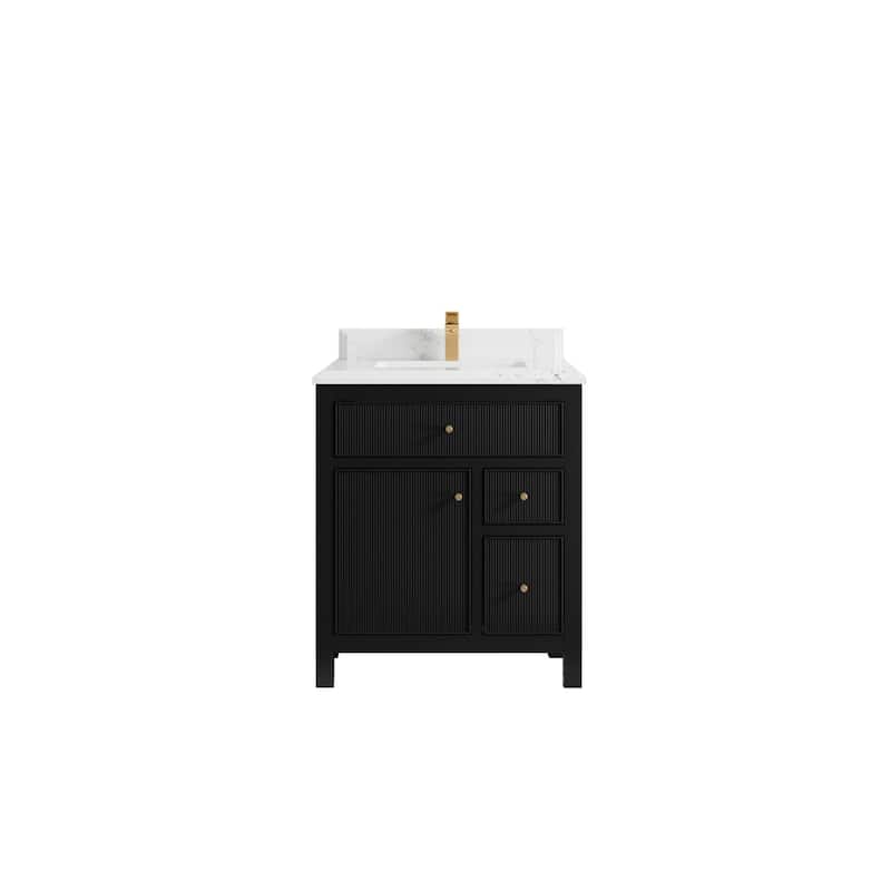 Willow Collections 30 in W x 22 in D Sonoma Free Standing Reeded Single Sink Bathroom Vanity with Countertop - 1.5" Empira White - Black